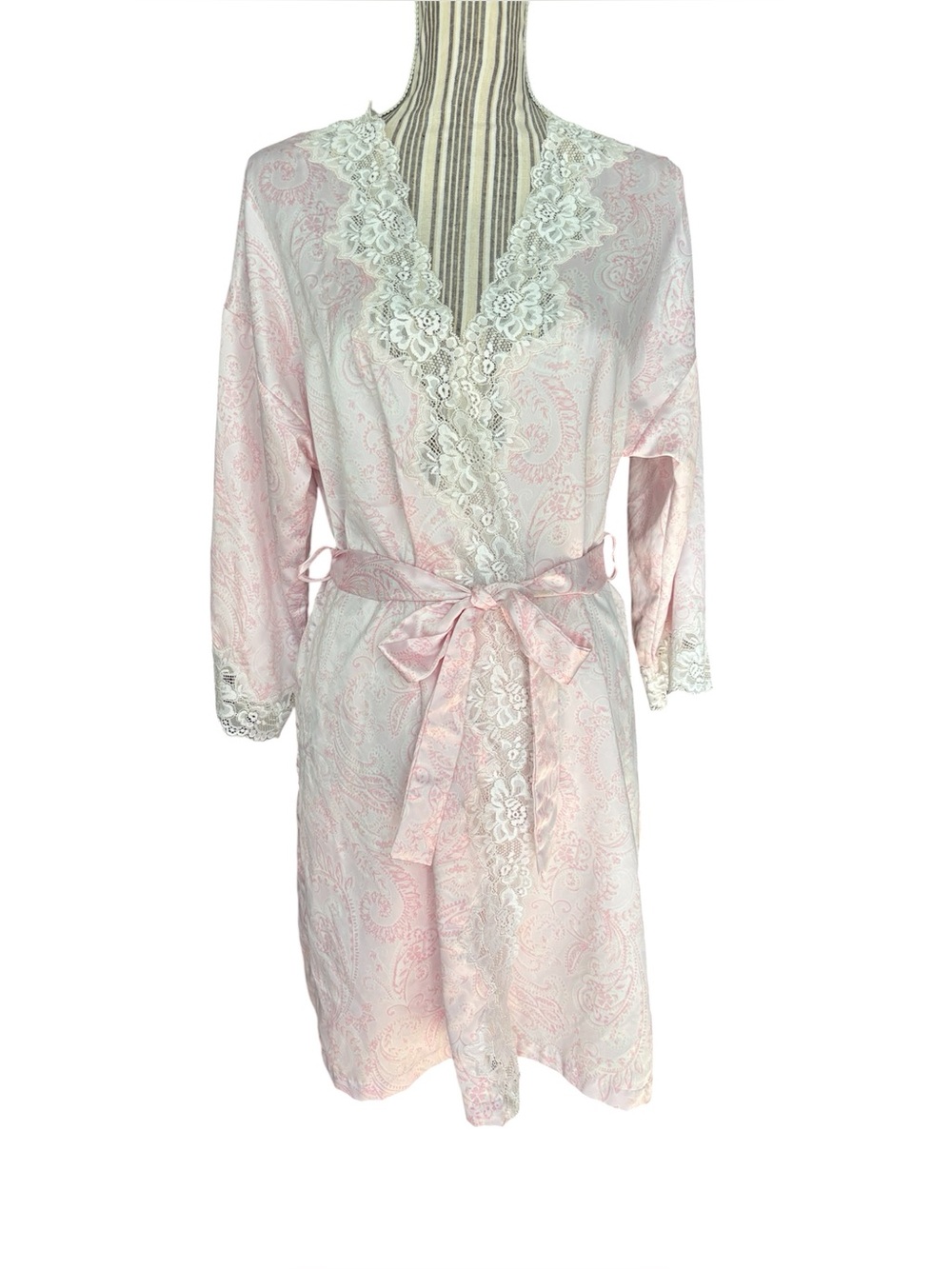 Lauren Ralph Lauren Pink Lace Trim Robe Small Bridal Floral Wrap Belted